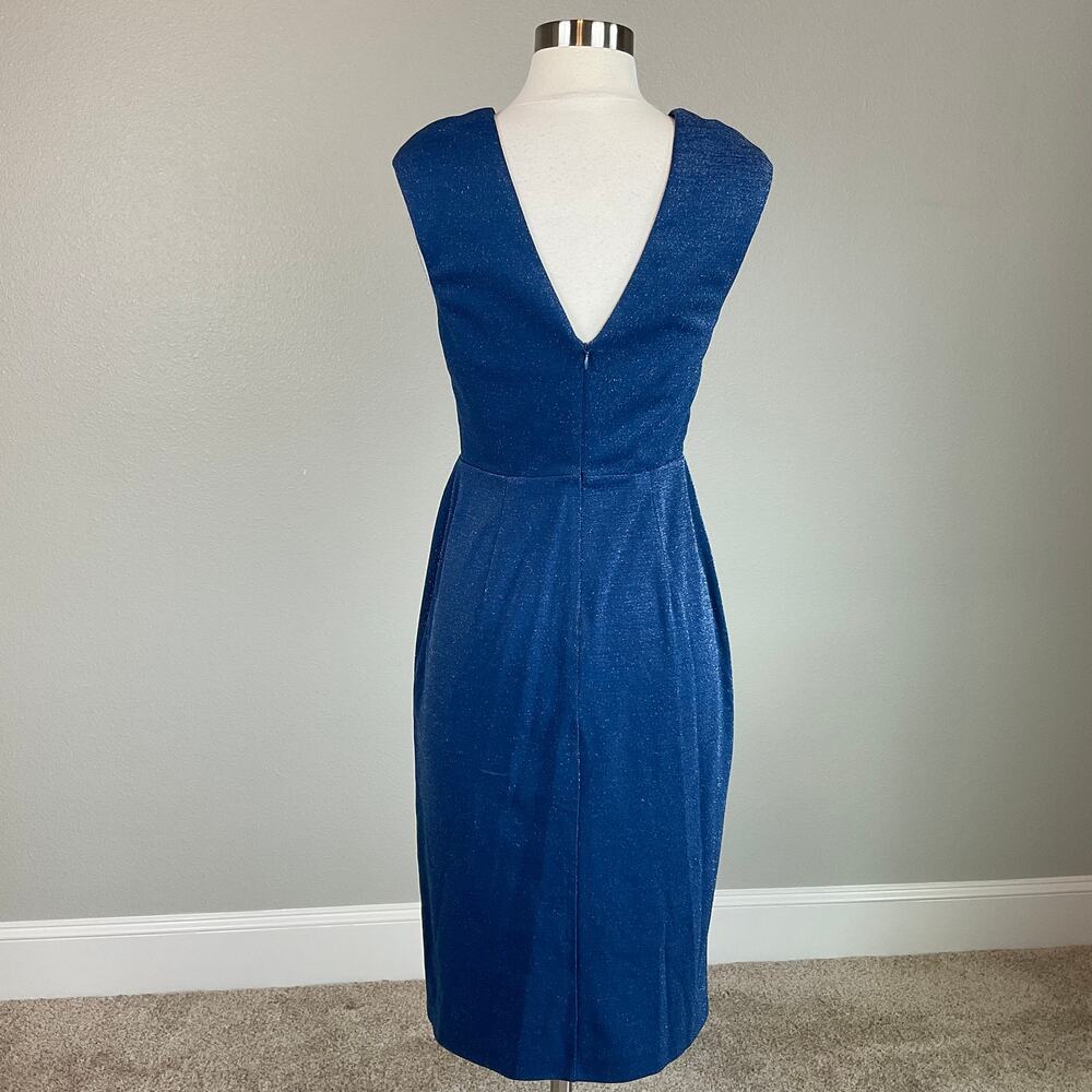 Aidan Mattox Blue Dress Metallic Cut Out Sleeveless Midi Sheath Size 4 - Picture 5 of 10